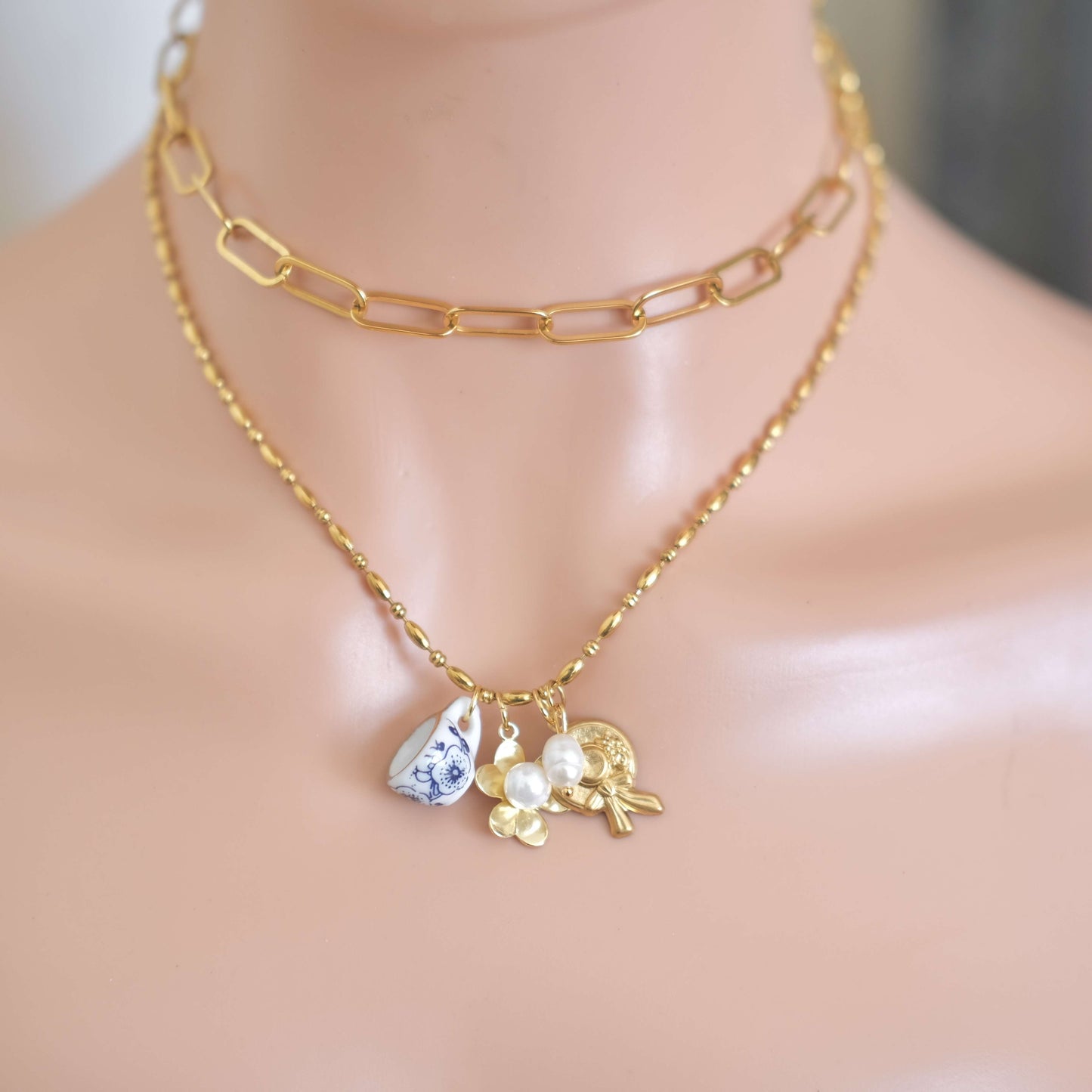Ceramic Cup Gold Charm Necklace
