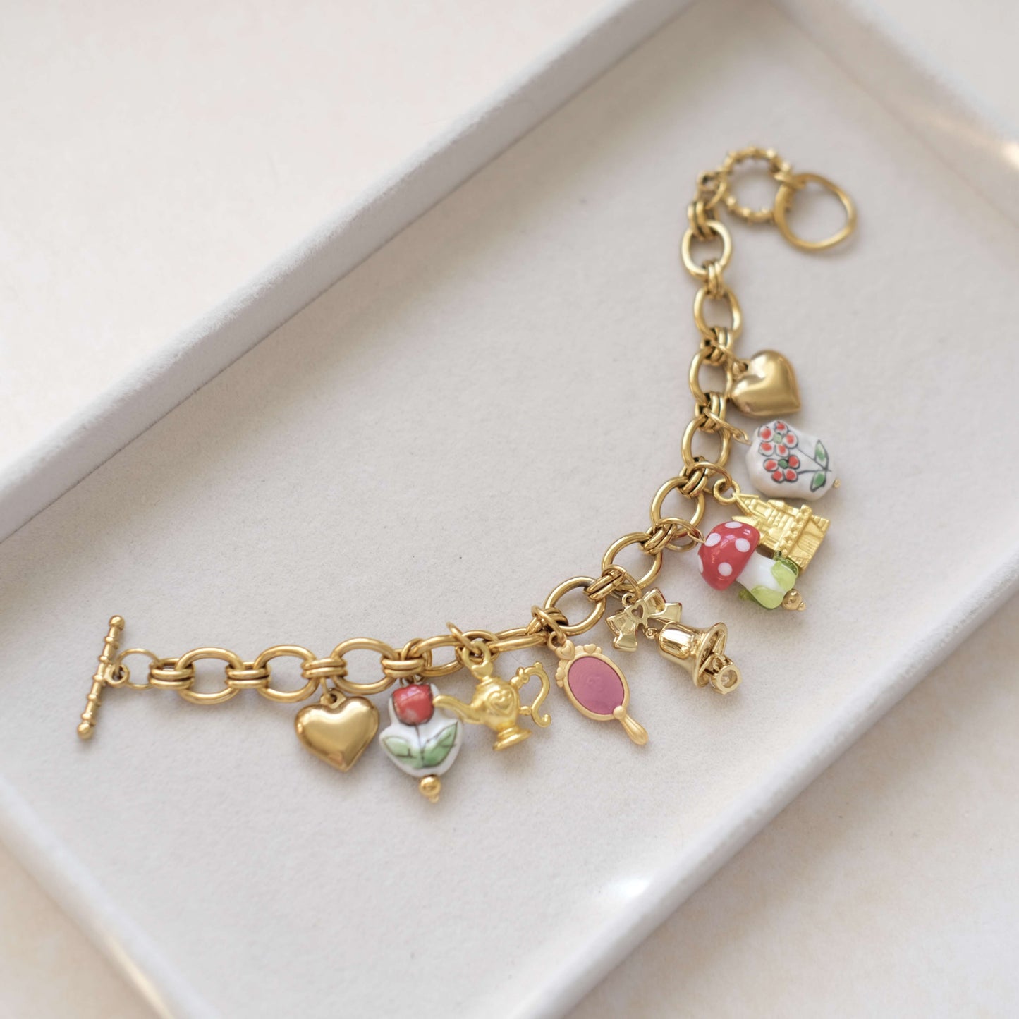 Mushroom and Bow Charms,Ceramic pendants necklace