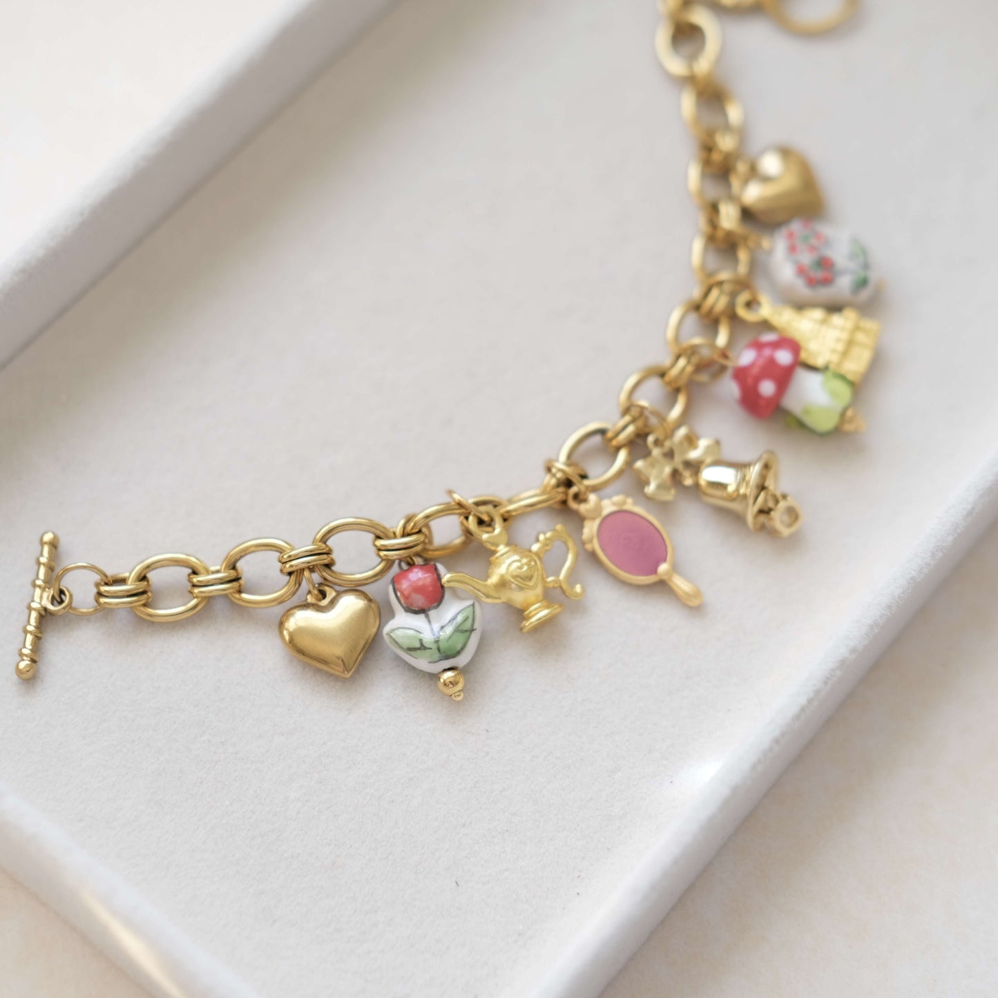 Mushroom and Bow Charms,Ceramic pendants necklace
