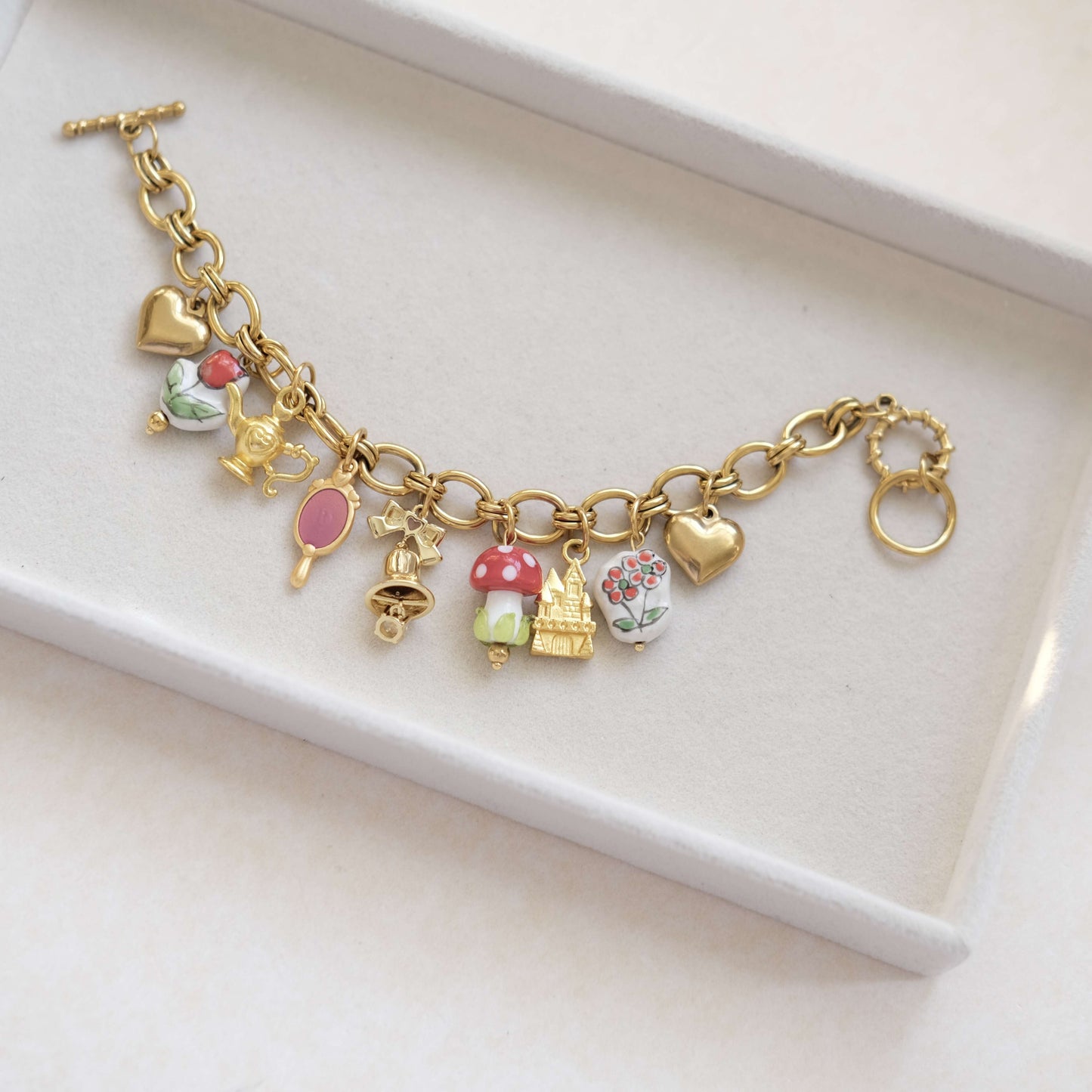 Mushroom and Bow Charms,Ceramic pendants necklace