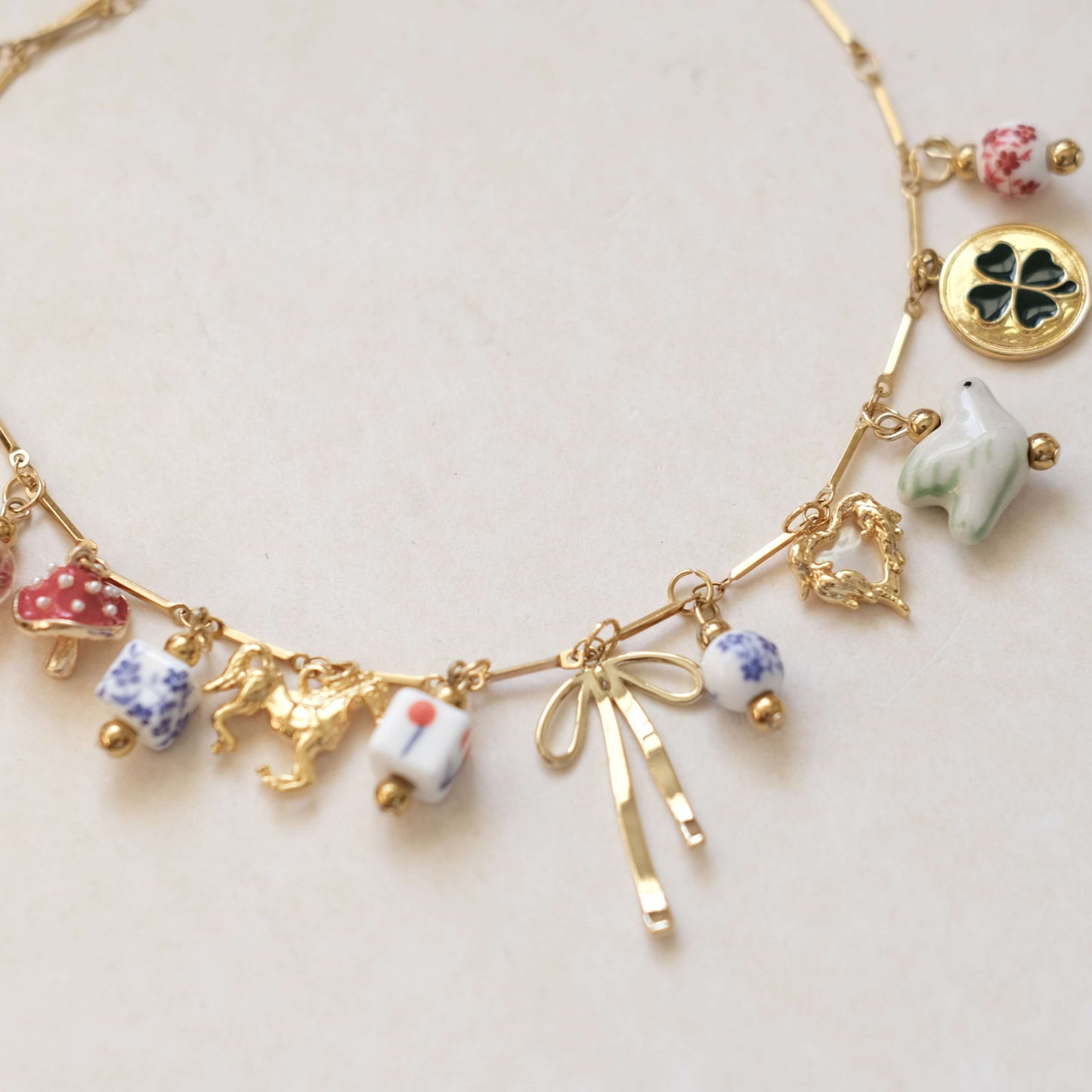 Lucky bow Charms Gold Necklace