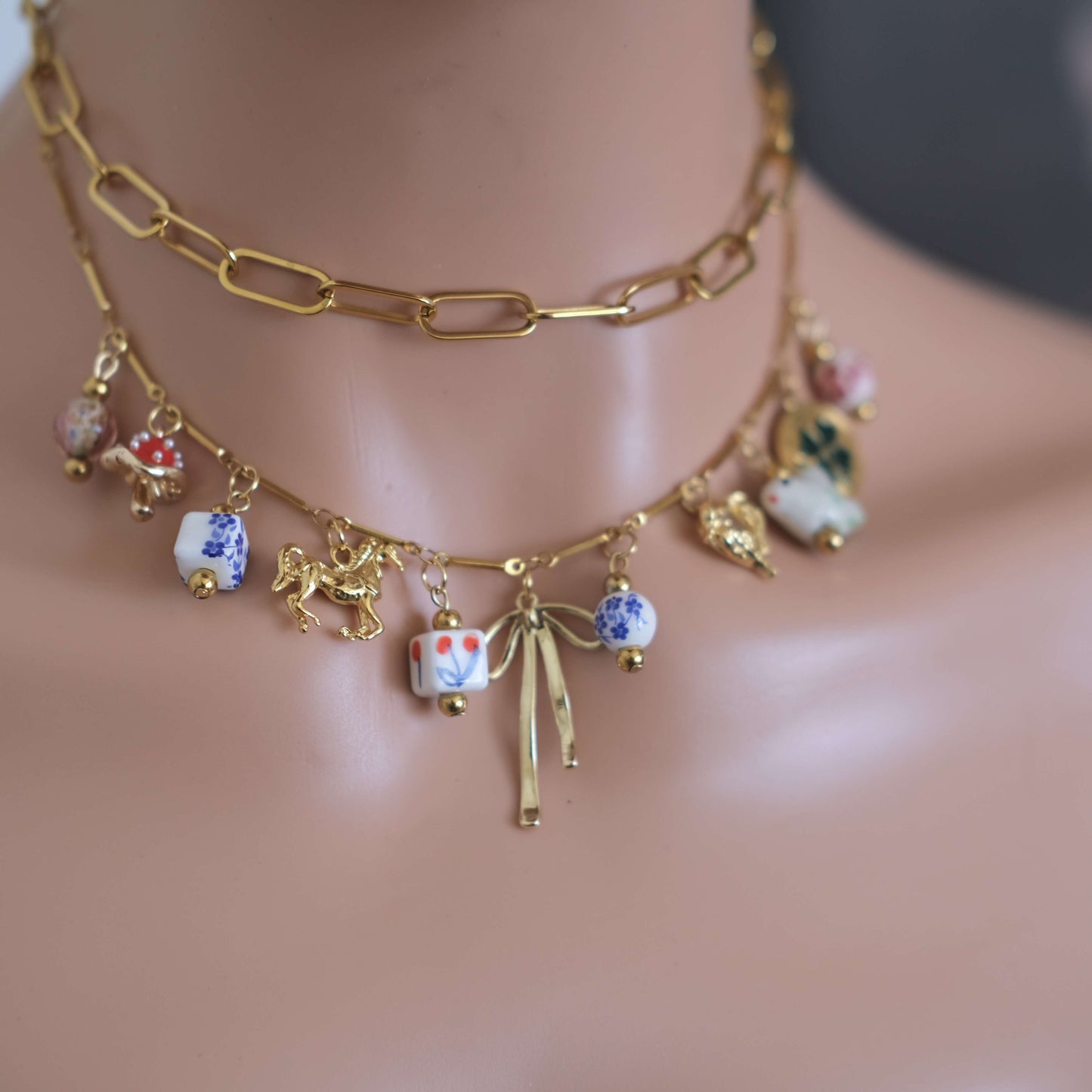 Lucky bow Charms Gold Necklace