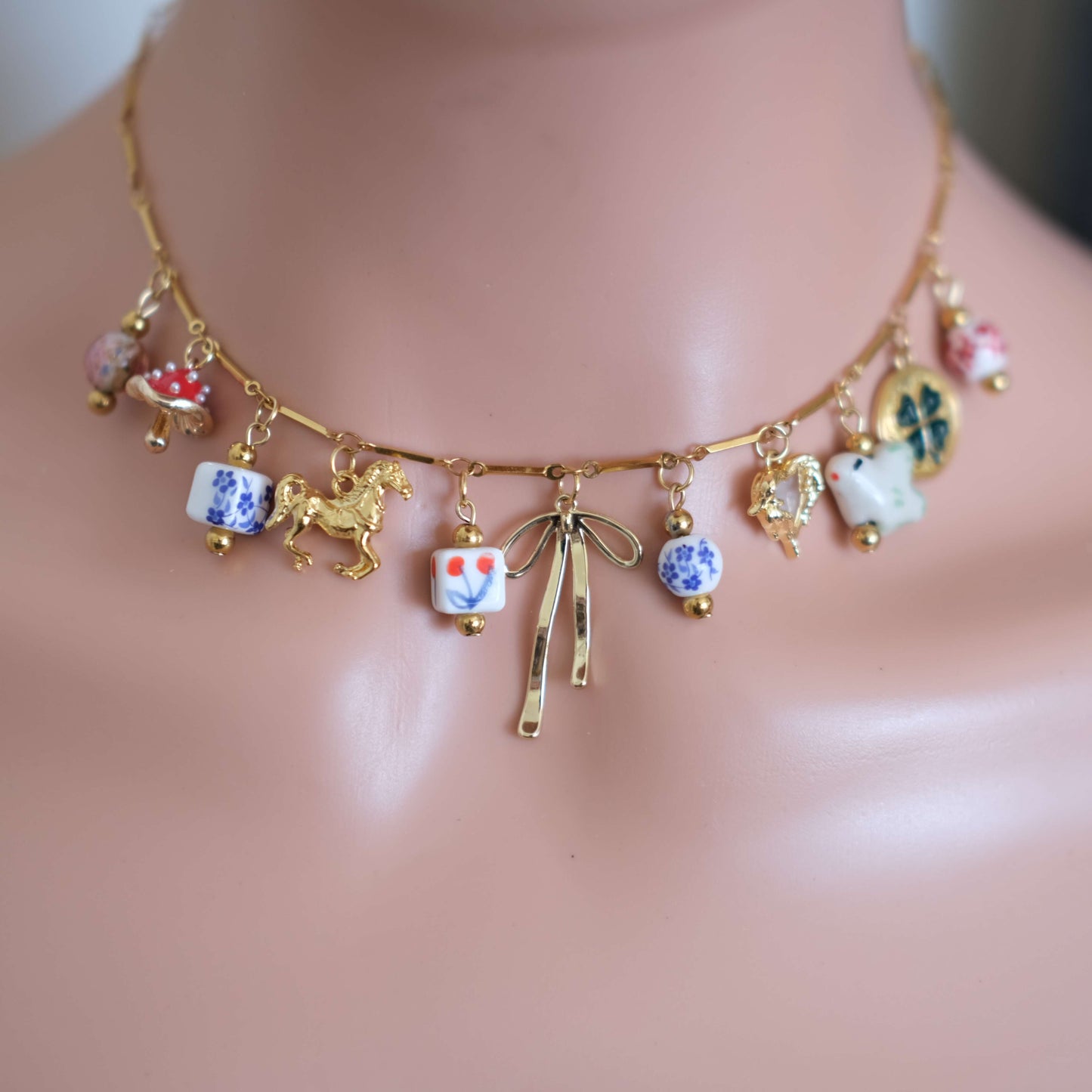 Lucky bow Charms Gold Necklace