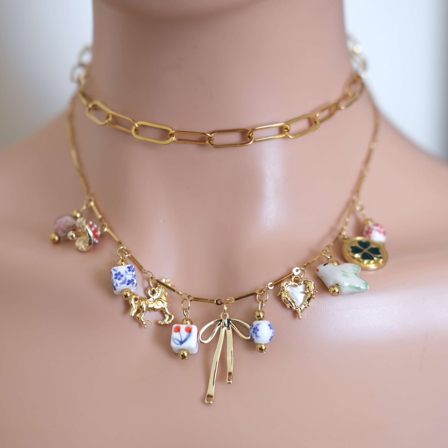Lucky bow Charms Gold Necklace