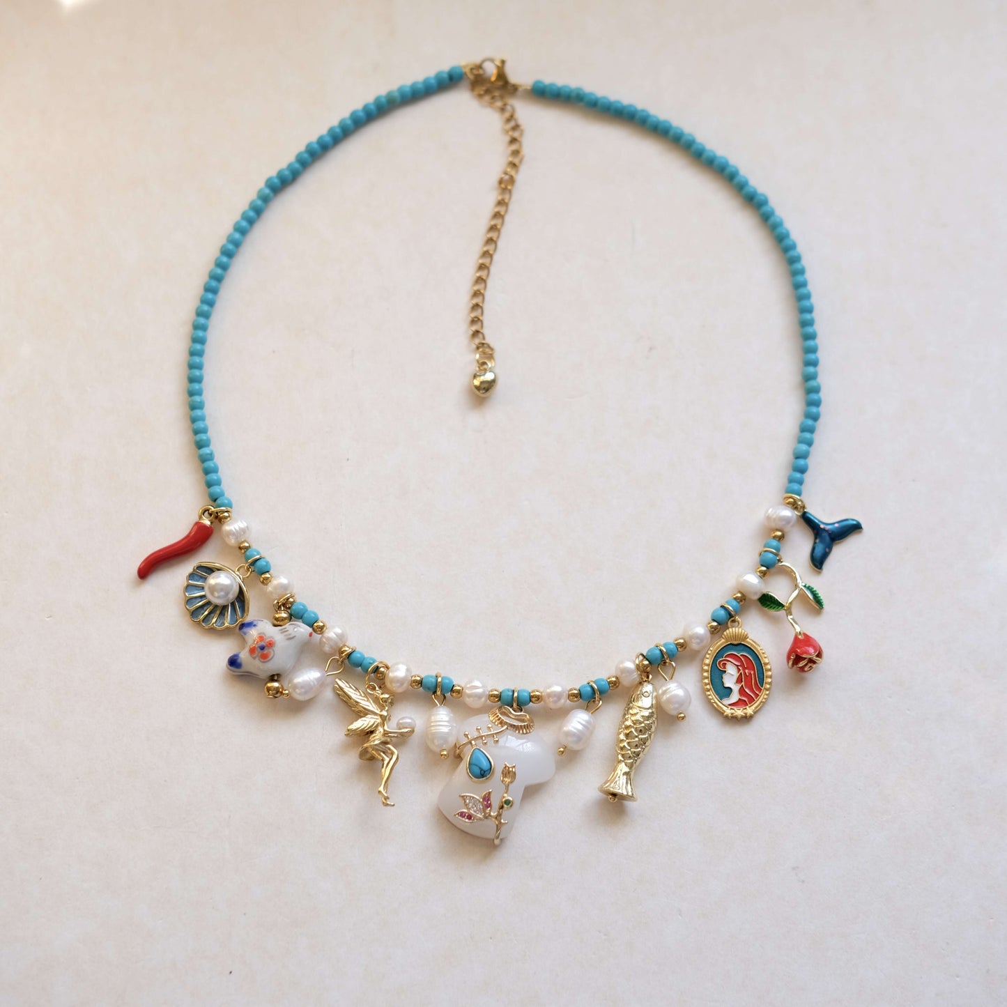 Mermaid Charm blue Beaded Necklace