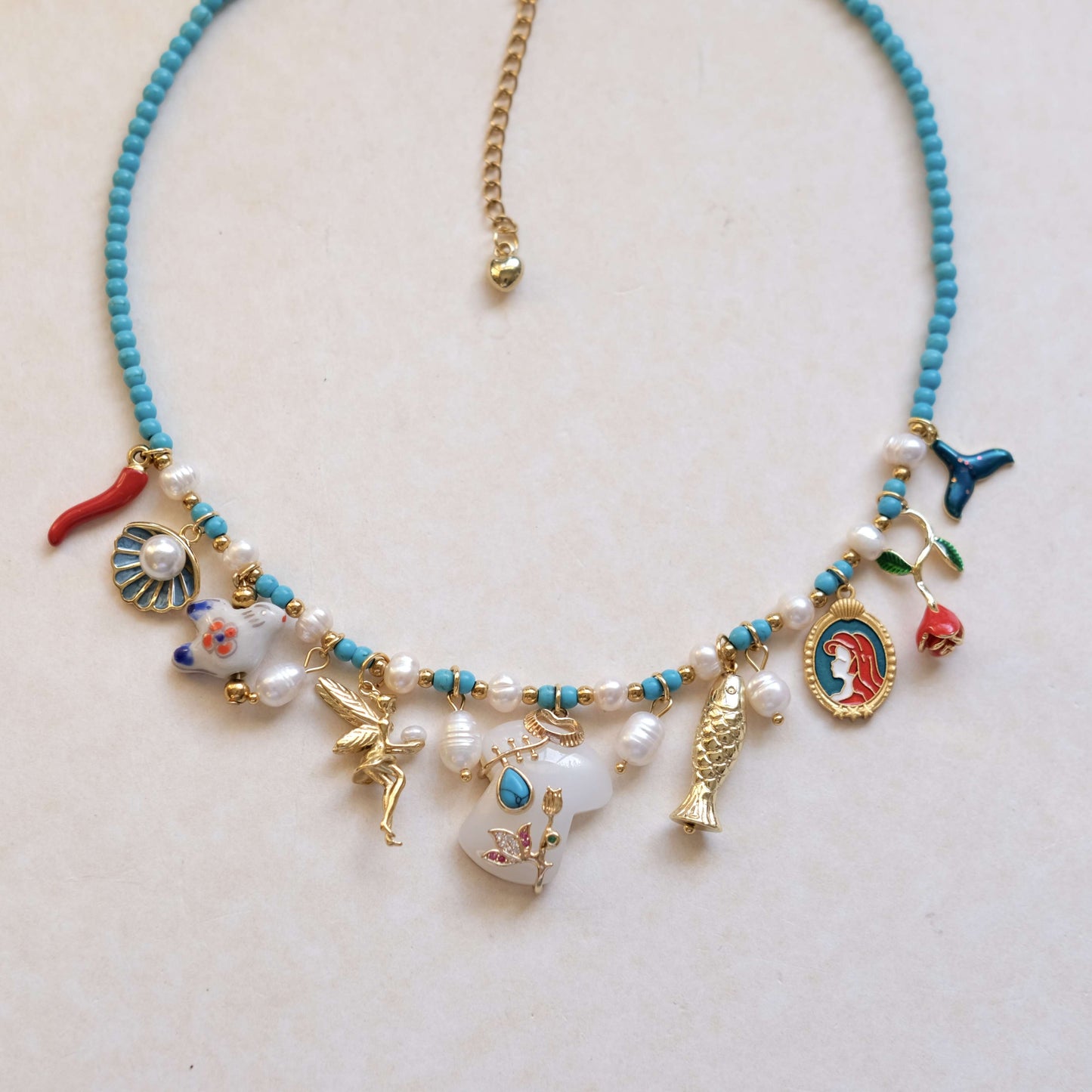 Mermaid Charm blue Beaded Necklace