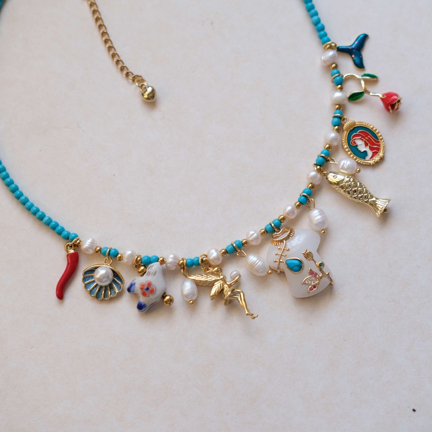 Mermaid Charm blue Beaded Necklace