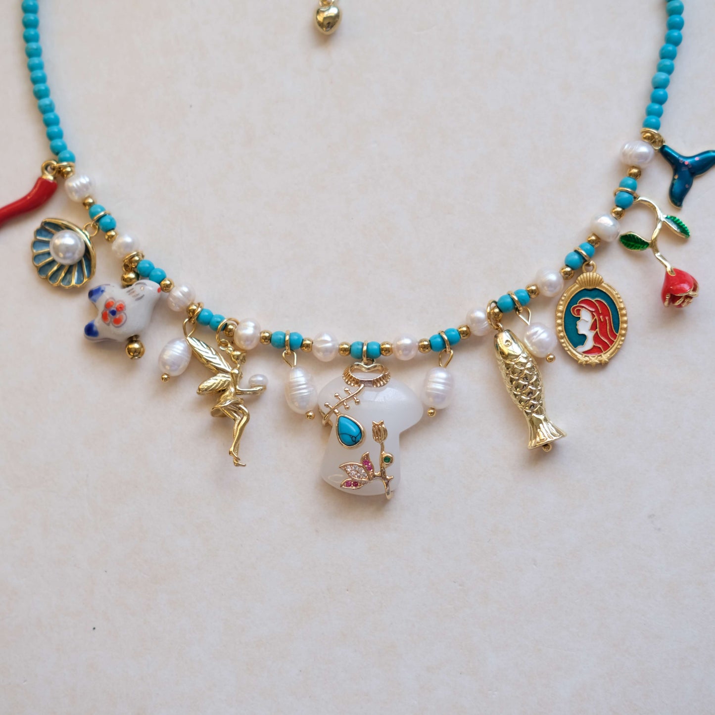 Mermaid Charm blue Beaded Necklace