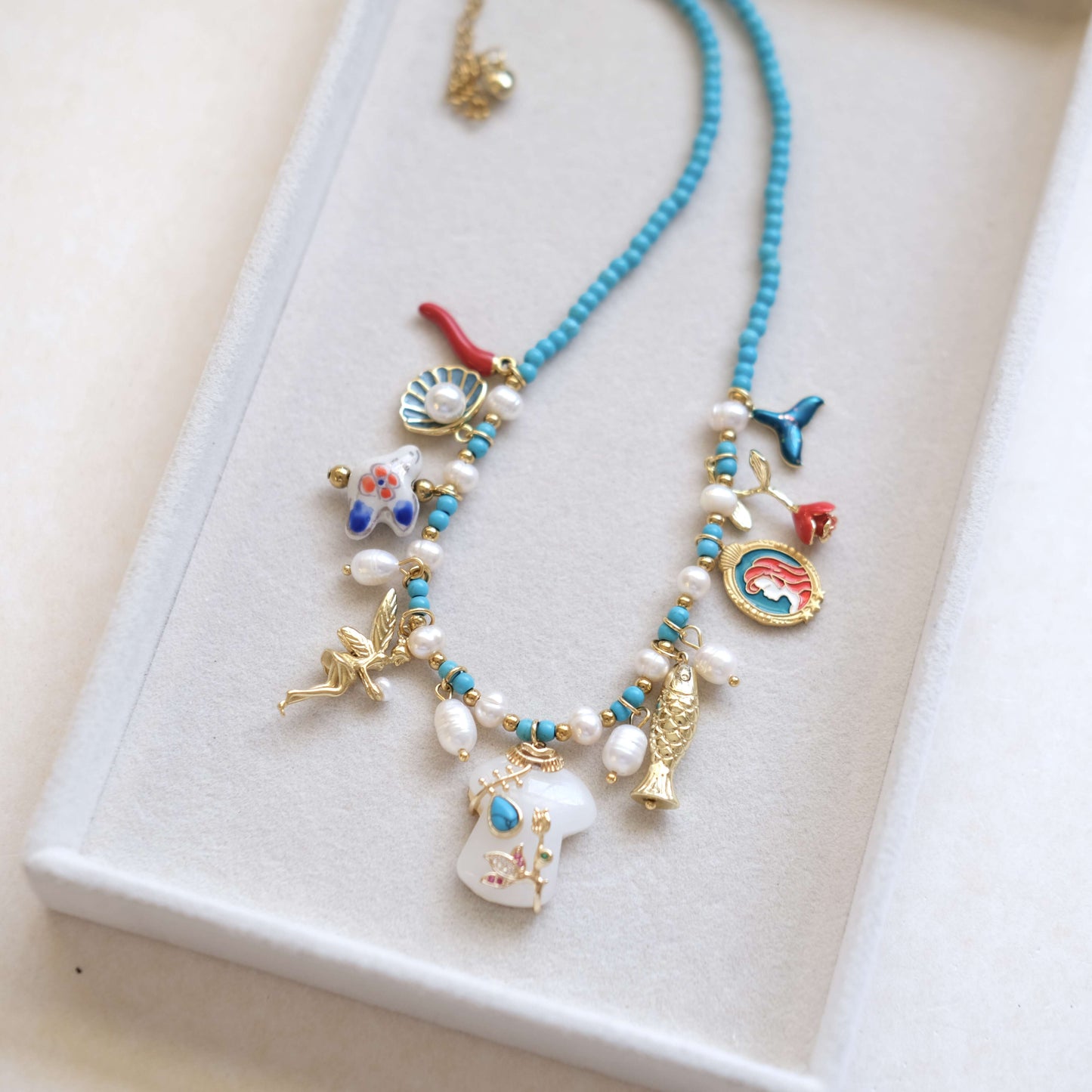 Mermaid Charm blue Beaded Necklace
