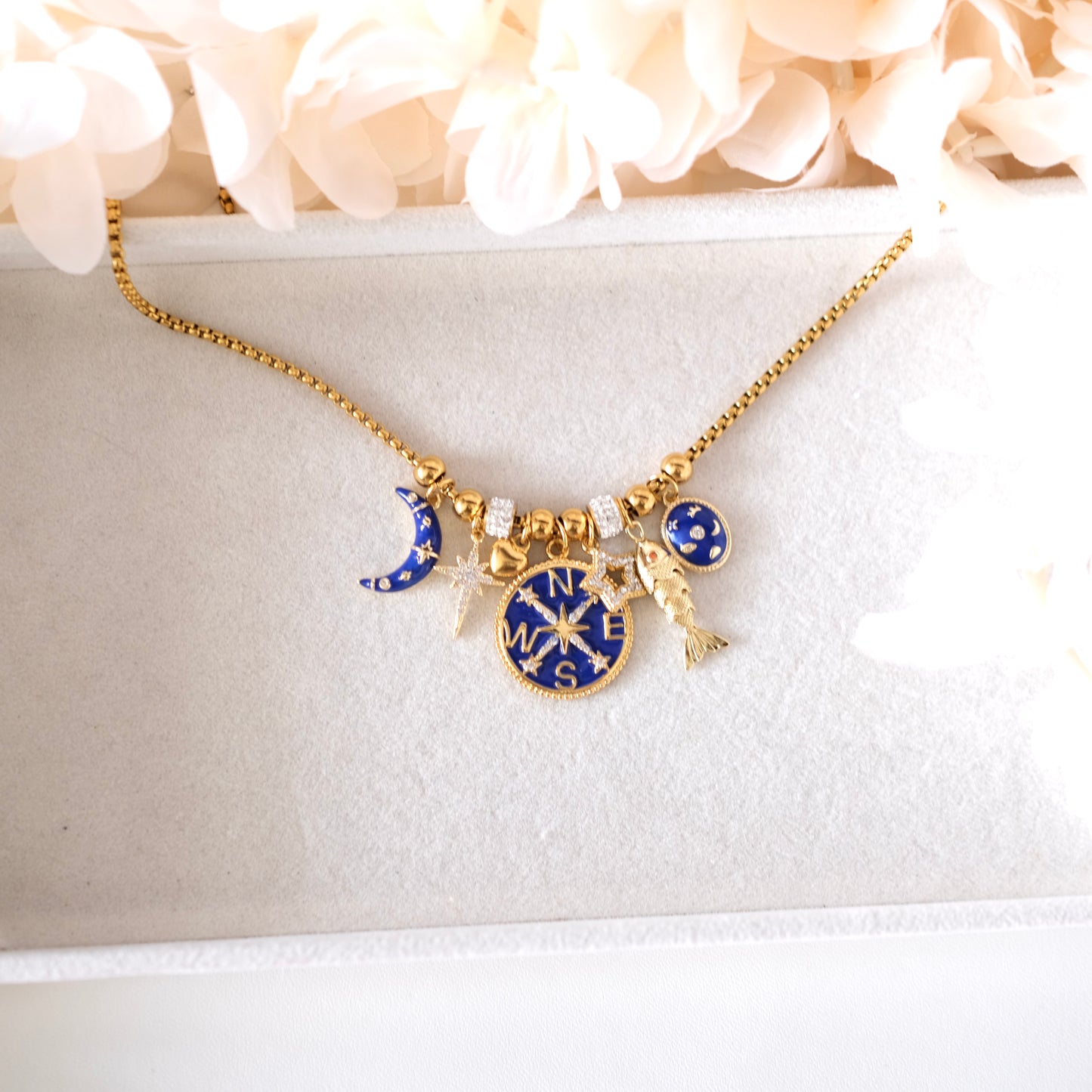 PRE-MADE GOLD BALL NECKLACE STAR AND MOON