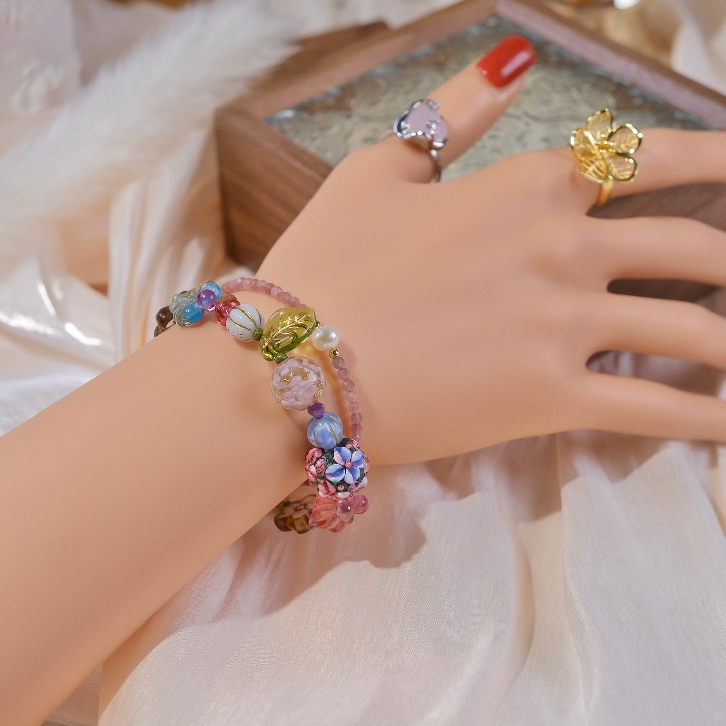 Autumn flower handmade Czech glaze Bracelet
