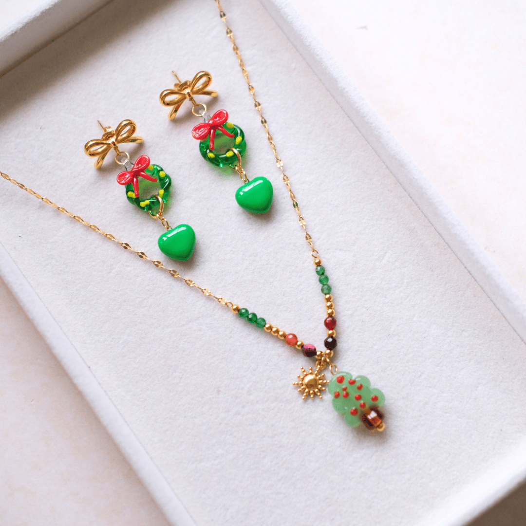 Colgante de perlas de árbol de Navidad Collar de perlas - Conjunto de colgante de perlas de Navidad joyería de moda 