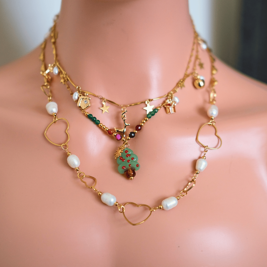 Colgante de perlas de árbol de Navidad Collar de perlas - Conjunto de colgante de perlas de Navidad joyería de moda 