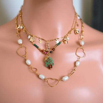 Colgante de perlas de árbol de Navidad Collar de perlas - Conjunto de colgante de perlas de Navidad joyería de moda 