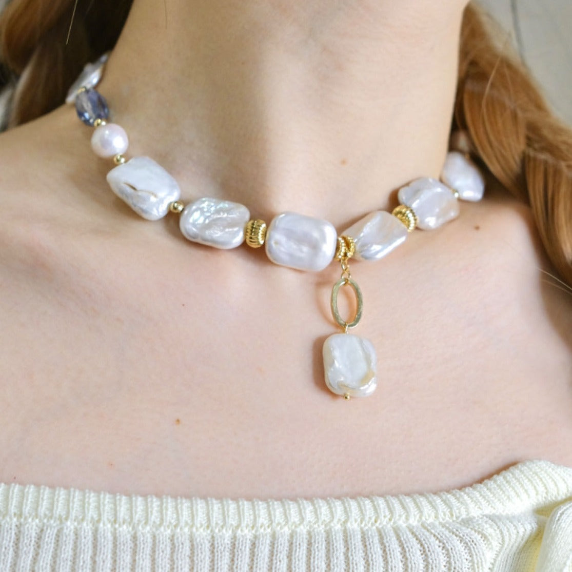 Collar de perlas barrocas hecho a mano moda mujer
