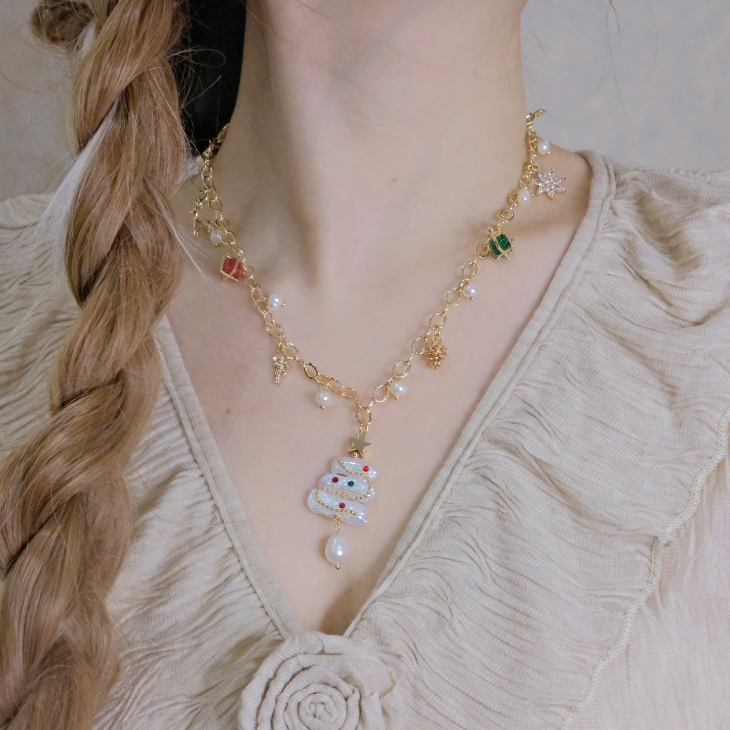 Christmas tree pearl pendant Pearls Necklace -Christmas pearls pendant set fashion jewelry