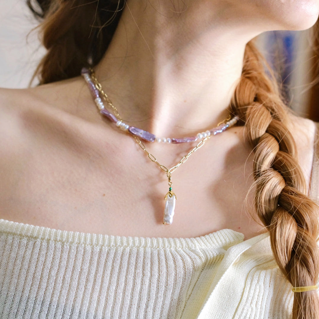 Single keshi pendant Chain necklace pearls necklace