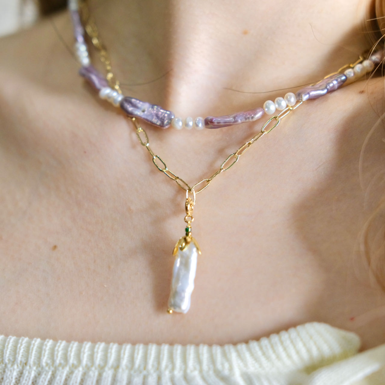 Single keshi pendant Chain necklace pearls necklace