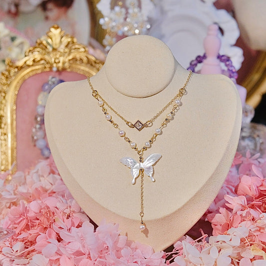 golden butterfly  necklace handmade agate cystal beads necklace jewelry