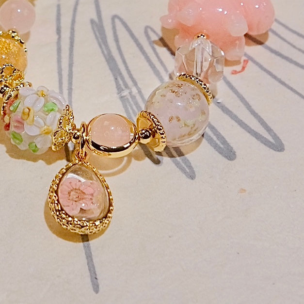 Miss Pink Unicorn Bracelet  handmade glass beads cystal beads Bracelet