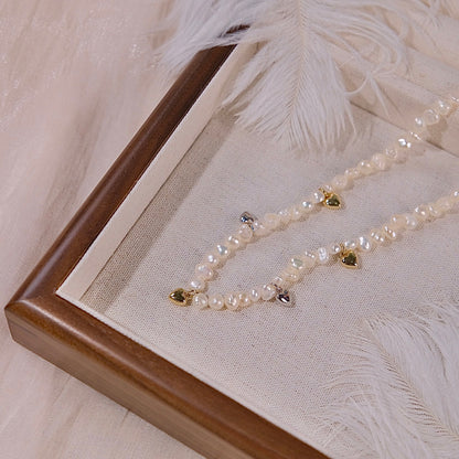 pequeño corazón de oro y corazón de plata con perlas collar joyería moda mujer