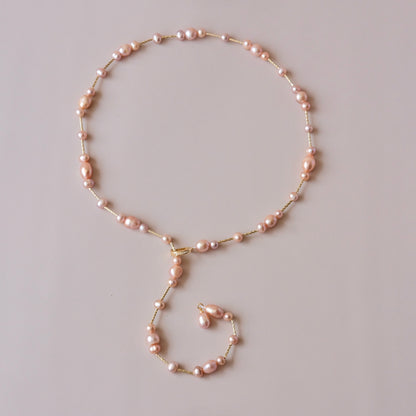 Collar largo de perlas de agua dulce hecho a mano, collar de perlas, joyería de moda para mujer