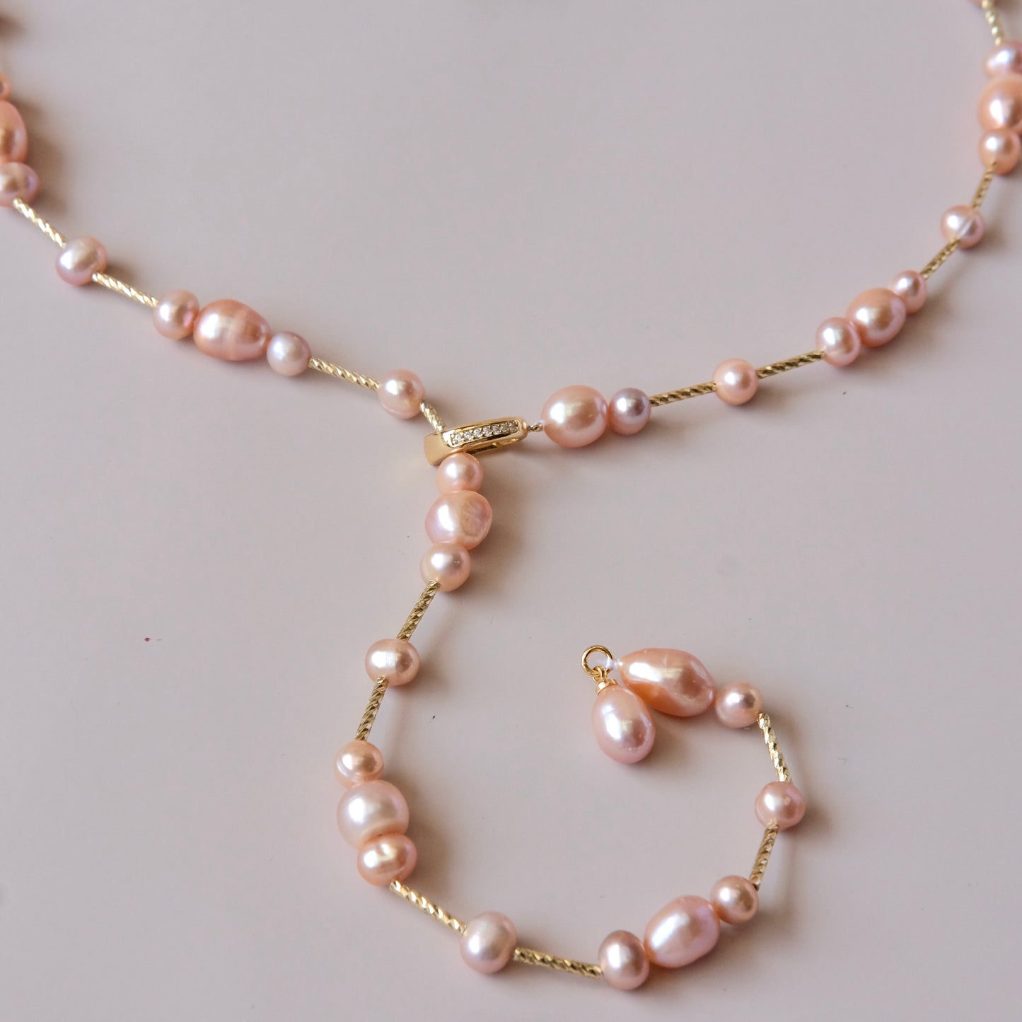 Collar largo de perlas de agua dulce hecho a mano, collar de perlas, joyería de moda para mujer