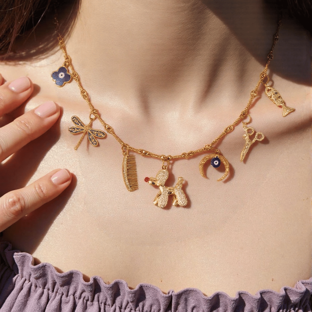 PRE-MADE cute PUPPY moon charms necklace