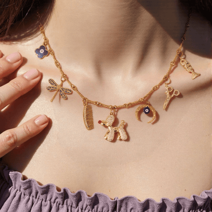 PRE-MADE cute PUPPY moon charms necklace