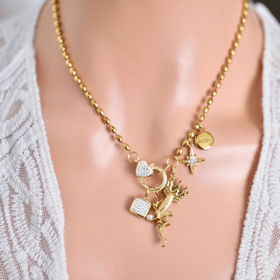 Customize Shining Heart Clasp Charm Chain necklace