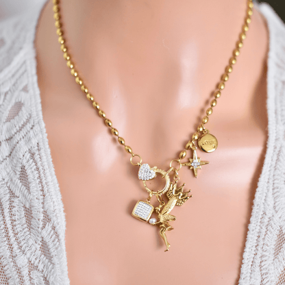 Customize Shining Heart Clasp Charm Chain necklace