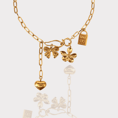 PRE-MADE BOW and Heart Necklace