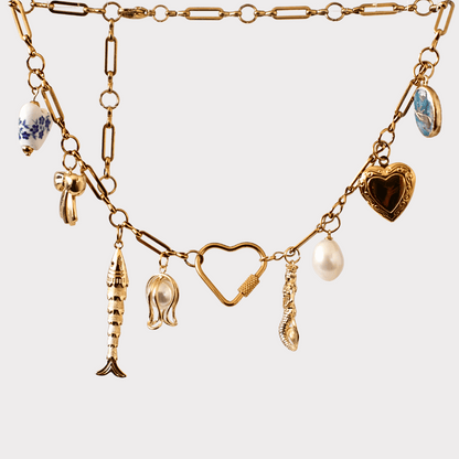 Customized heart Linear Grace  Charm Chain necklace