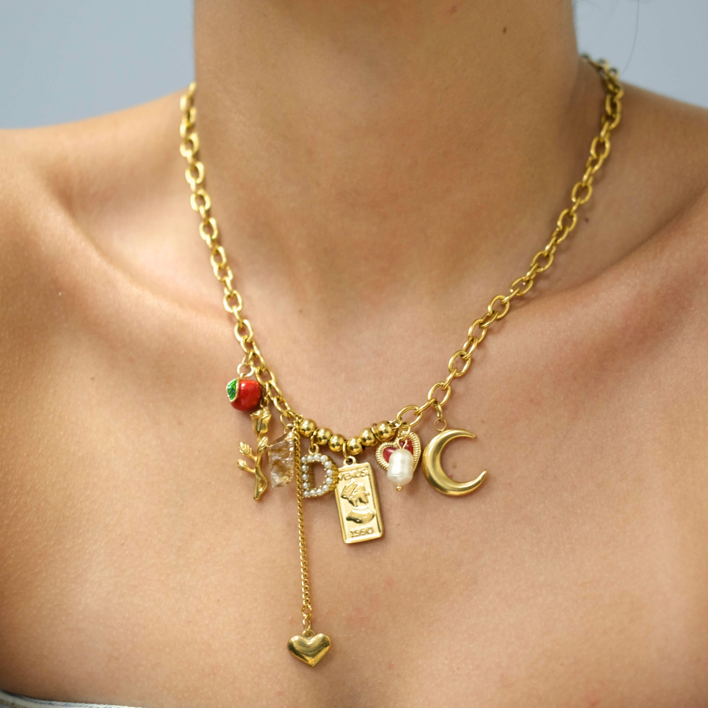 Personalized goldball with flower Charm Necklace-customization
