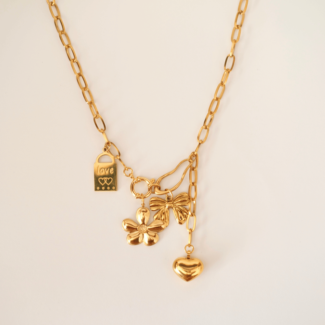 PRE-MADE BOW and Heart Necklace
