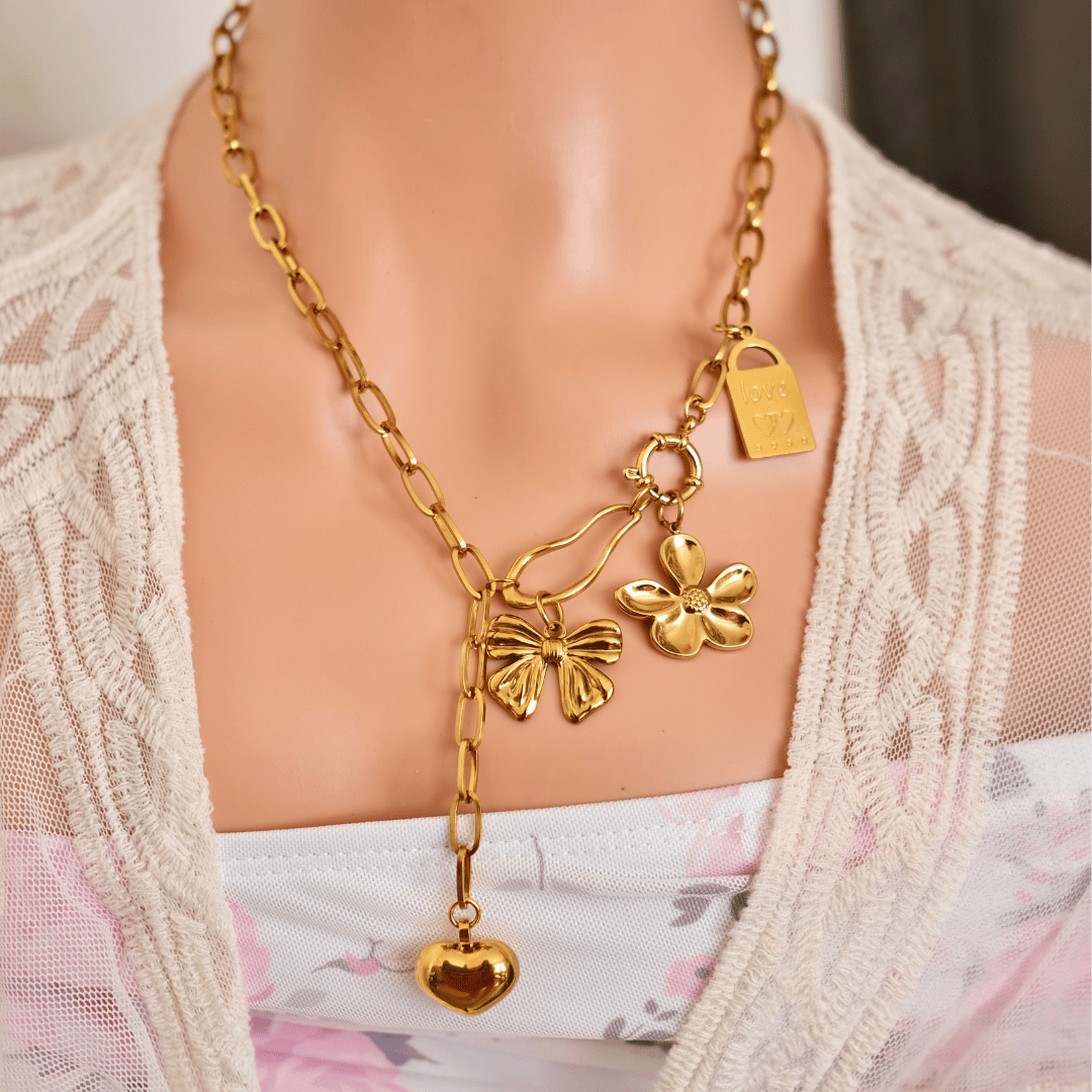 PRE-MADE BOW and Heart Necklace