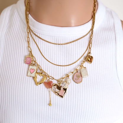 Personalized Gold Heart and Charm Multi-Layer Necklace -customization