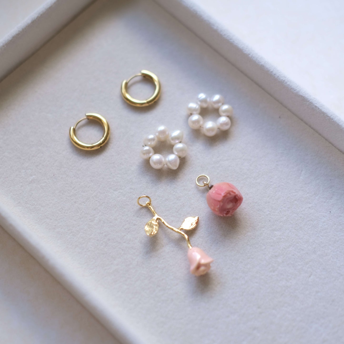 Pink Rose Charm Necklace - Gold Chain with Floral Accents"