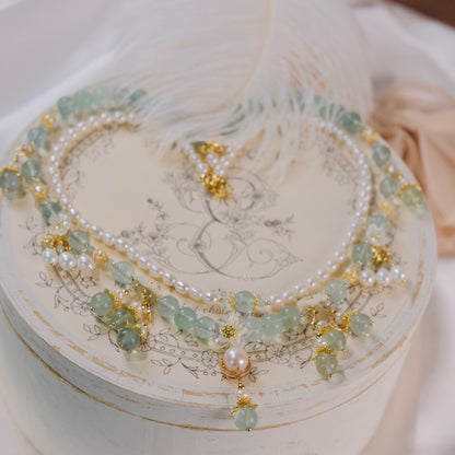 Collar de hadas verde, cuentas de cristal de ágata hechas a mano, cuentas de fluorita mixtas hechas a mano, collar de perlas, joyería